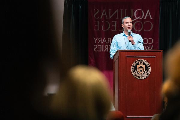 Anton Treuer speaking at a podium